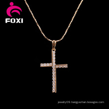 Pure Gold Plated Micro Pave Cubic Zirconia CZ Charm Cross Necklaces